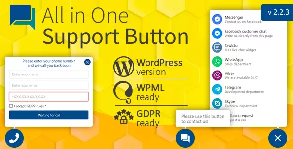 All in One Support Button v2.2.1 - Callback Request WhatsApp, Messenger, Telegram, LiveChat and more