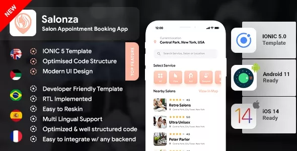 Salonza - Multi Salon Android App Template + iOS App Template
