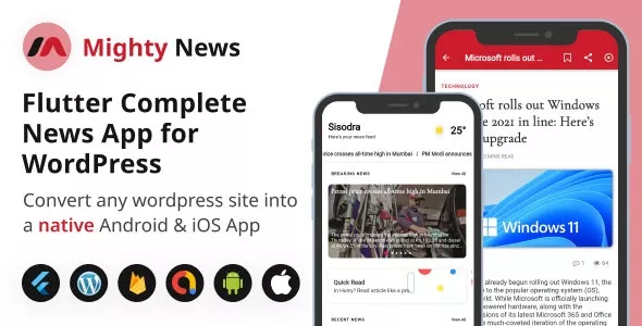 MightyNews v26 - Flutter 2.0 News App with Wordpress + Firebase Backend