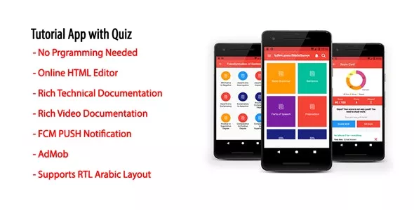 Tutorial App with Quiz v1.15 - Native Android Offline Learning App with AdMob & Firebase PUSH Notification