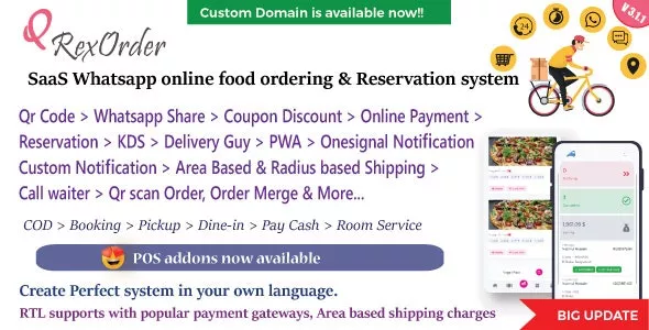 QrexOrder v2.5 - SaaS QR Multiple Restaurants / WhatsApp Online Ordering / Reservation System