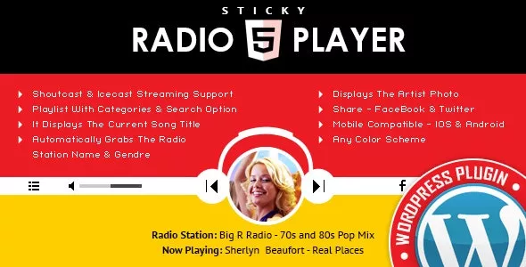 Sticky Radio Player WordPress Plugin v3.3.2 - Full Width Shoutcast and Icecast HTML5 Player