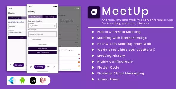 MeetUp v2.2.0 - Android, iOS and Web Video Conference App for Meeting, Webinar, Classes