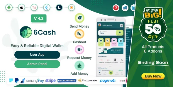 6Cash v4.0 - Digital Wallet Mobile App with Laravel Admin Panel