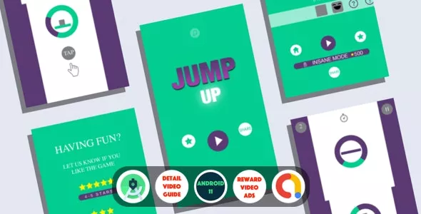 Jump Up - Android Studio+Admob+Reward Video+Inapp+Leaderboard+Ready to Publish
