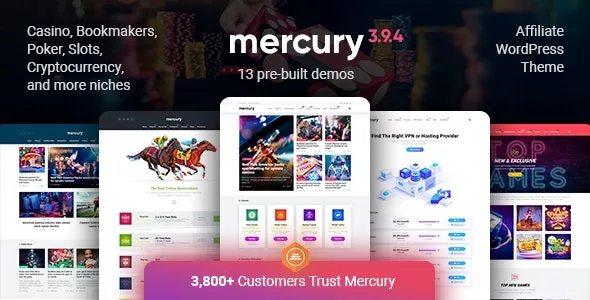 Mercury v3.9.4 - Affiliate WordPress Theme. Casino, Gambling & Other Niches. Reviews & News