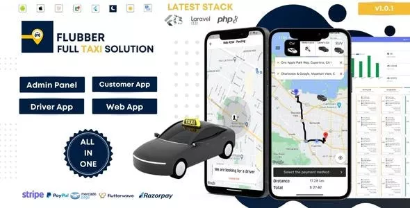 Flubber v1.0.1 - Taxi Cab Full Solution with Customer and Driver Flutter App, Web and Admin Laravel Panel