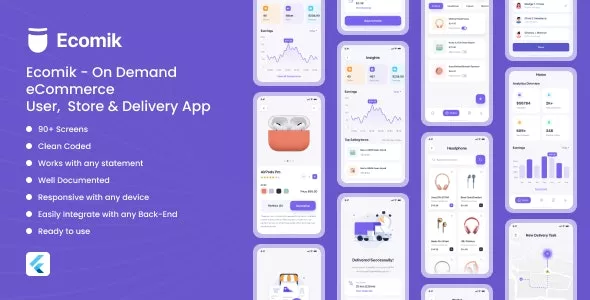 Ecomik - Ecommerce Flutter App Template for User, Store and Delivery