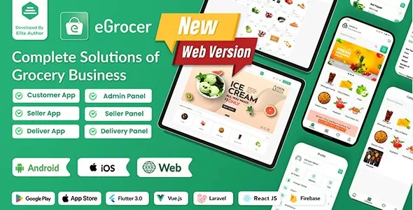 eGrocer v1.9.4 - Online Multi Vendor Grocery Store, eCommerce Marketplace Flutter Full App with Admin Panel