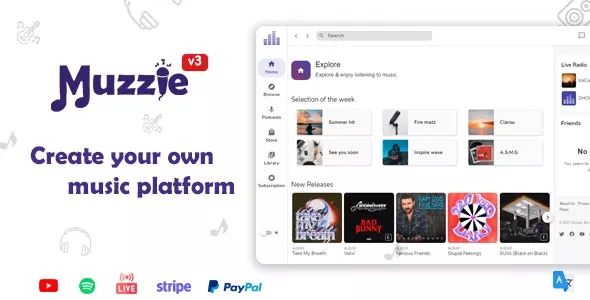 Muzzie v3.5 - Music, Podcast & Radio Streaming Platform