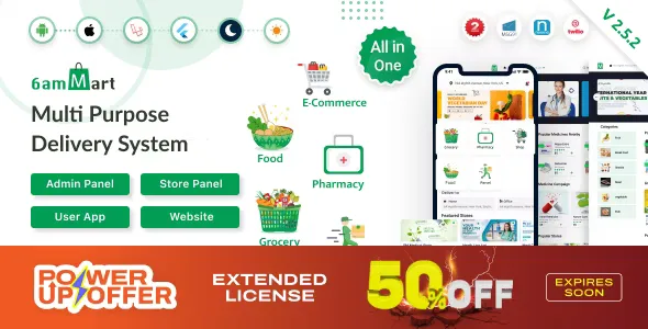 6amMart v1.8 - Multivendor Food, Grocery, eCommerce, Parcel, Pharmacy Delivery App with Admin & Website