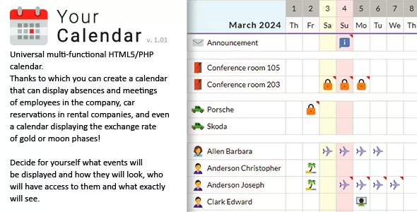Your Calendar - Universal Multi Functional Calendar (Team, Rental, Multipurpose Calendar)