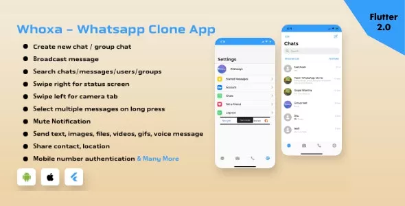 Whoxa v1.1.0 - WhatsApp Clone App | Chat, Audio, Video App Flutter Android and iOS with Admin Panel