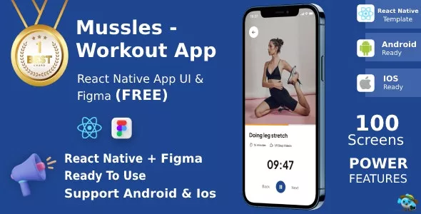 Workout Apps v1.1 - UI Kit, React Native, Figma (FREE), Mussles