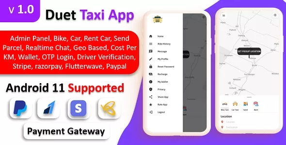 Duet Taxi App - Taxi App With Admin Panel | Multi Payment Gateway | Recharge Wallet | Notification