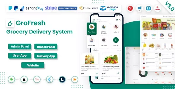 GroFresh v4.2 - (Grocery, Pharmacy, eCommerce, Store) App and Web with Laravel Admin Panel + Delivery App