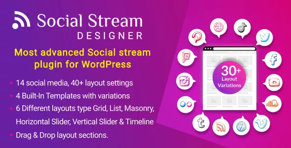 Social Stream Designer v1.1.5 - Instagram Facebook Twitter Feed - Social media Feed Grid Gallery Plugin