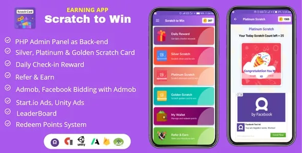 Scratch to Win Android Earning App (Admob, Facebook Bidding, StartApp, Unity Ads) v4.0