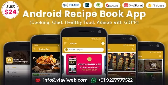 Android Recipe Book App v2.4 (Cooking, Chef, Healthy Food, Admob with GDPR)