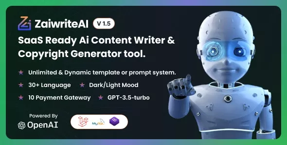 ZaiwriteAI v1.5 - Ai Content Writer & Copyright Generator Tool with SAAS