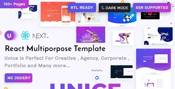 Unice React Next Creative Agency and Portfolio Landing Page Templates
