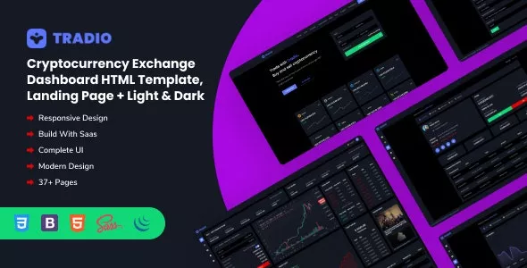 Tradio v2.0 - Cryptocurrency Exchange Dashboard HTML Template + Landing Page