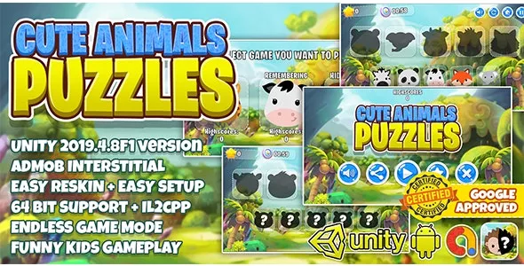 Cute Animal Puzzle Kids v1.0 - Unity3D + Admob Ads + Easy Reskin