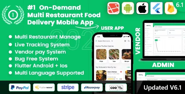 MealUp v5.0 - Multiple Restaurants Food Delivery Flutter App